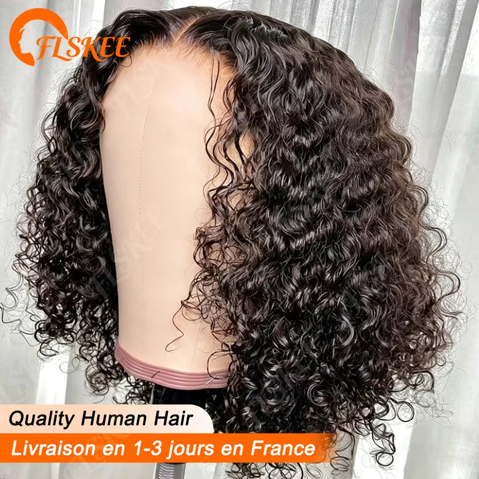200% Density Perruques Bouclées Glueless Wigs Human Hair 4x4 Perruques Sans Colle Bob perruque Sans Colle Prête à Porter Water Wave Perruque Brésilienne Cheveux Humain Livraison 1-3 Jours France