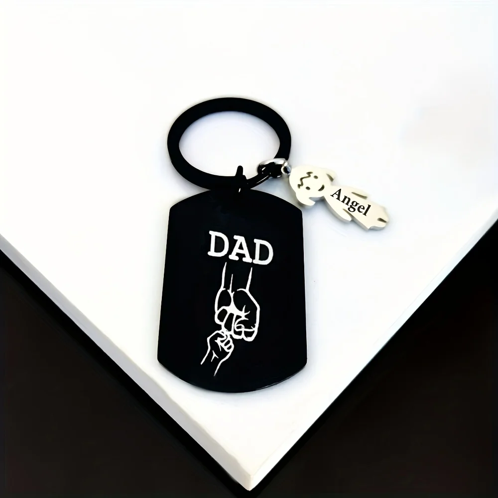Black Military Style DAD Pattern Stainless Steel Keychain