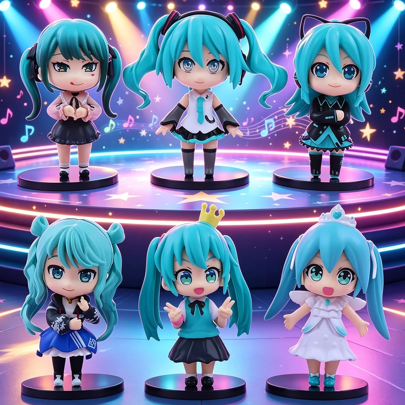Hatsune Miku Chibi Figure Bundle – Multiple Poses & Costumes Premium PVC Material Desktop Decor & Anime Fan Merchandise