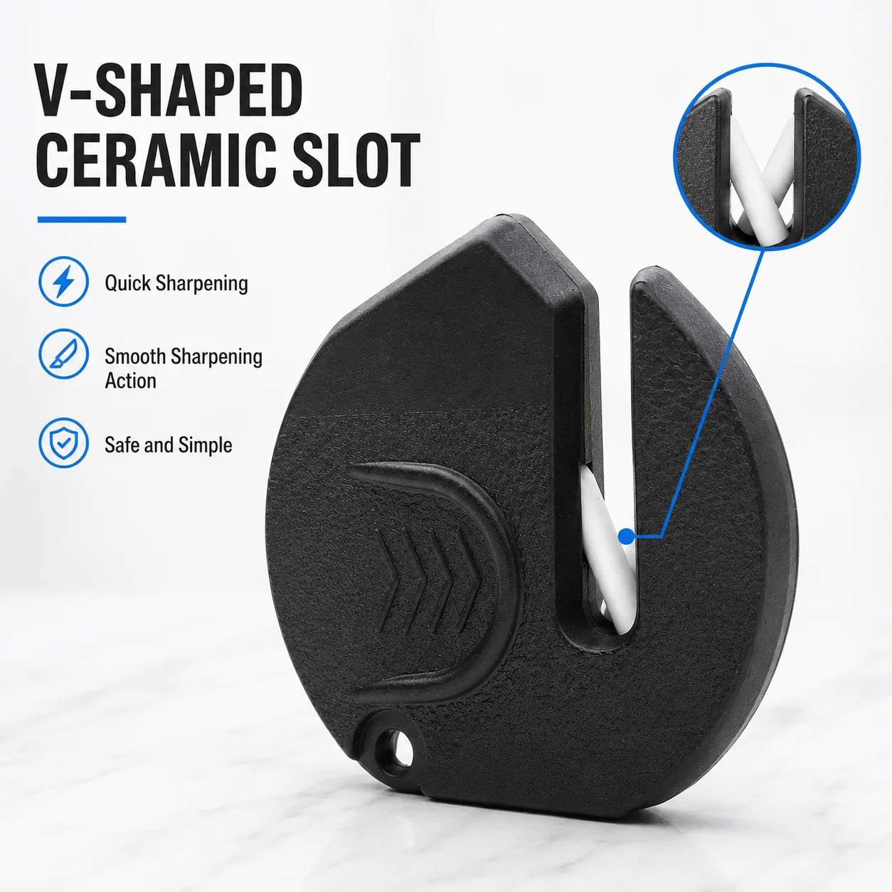 Portable Ceramic Knife Sharpener with V-Shaped Slot, Compact Manual Pull Through Blade Sharpening Tool for Kitchen and Outdoor Knives