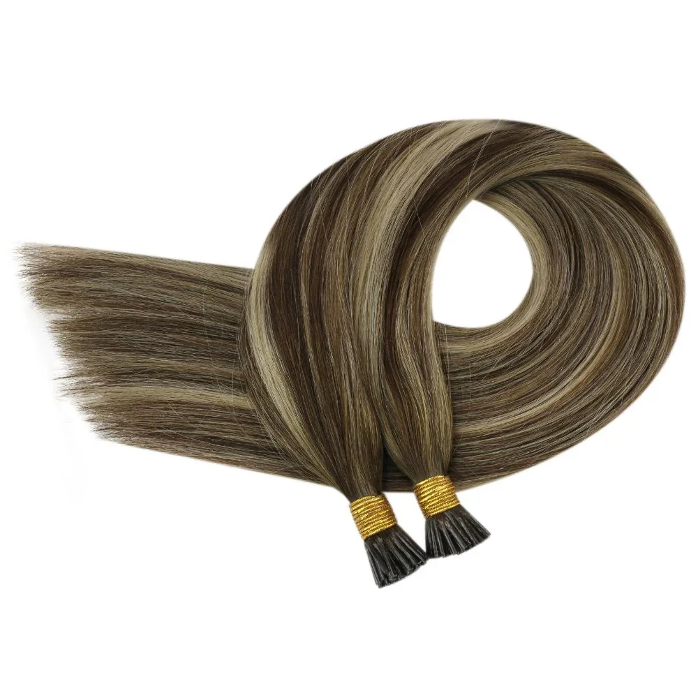 LaaVoo Keratin Human Hair I Tip Hair Extensions Straight Natural Hair Stick Tip Pre-bonded Remy 100% Real Brazilian Human Hair