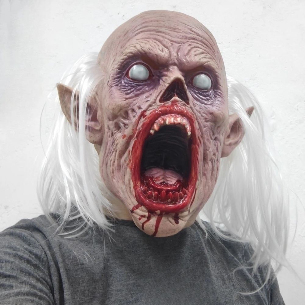 الرجل العجوز قناع مصاص دماء الرعب الوحش الدموي قناع هالوين كرنفال حفلة مخيف الكسالى زي غطاء رأس بيت الأشباح المزحة الدعامة