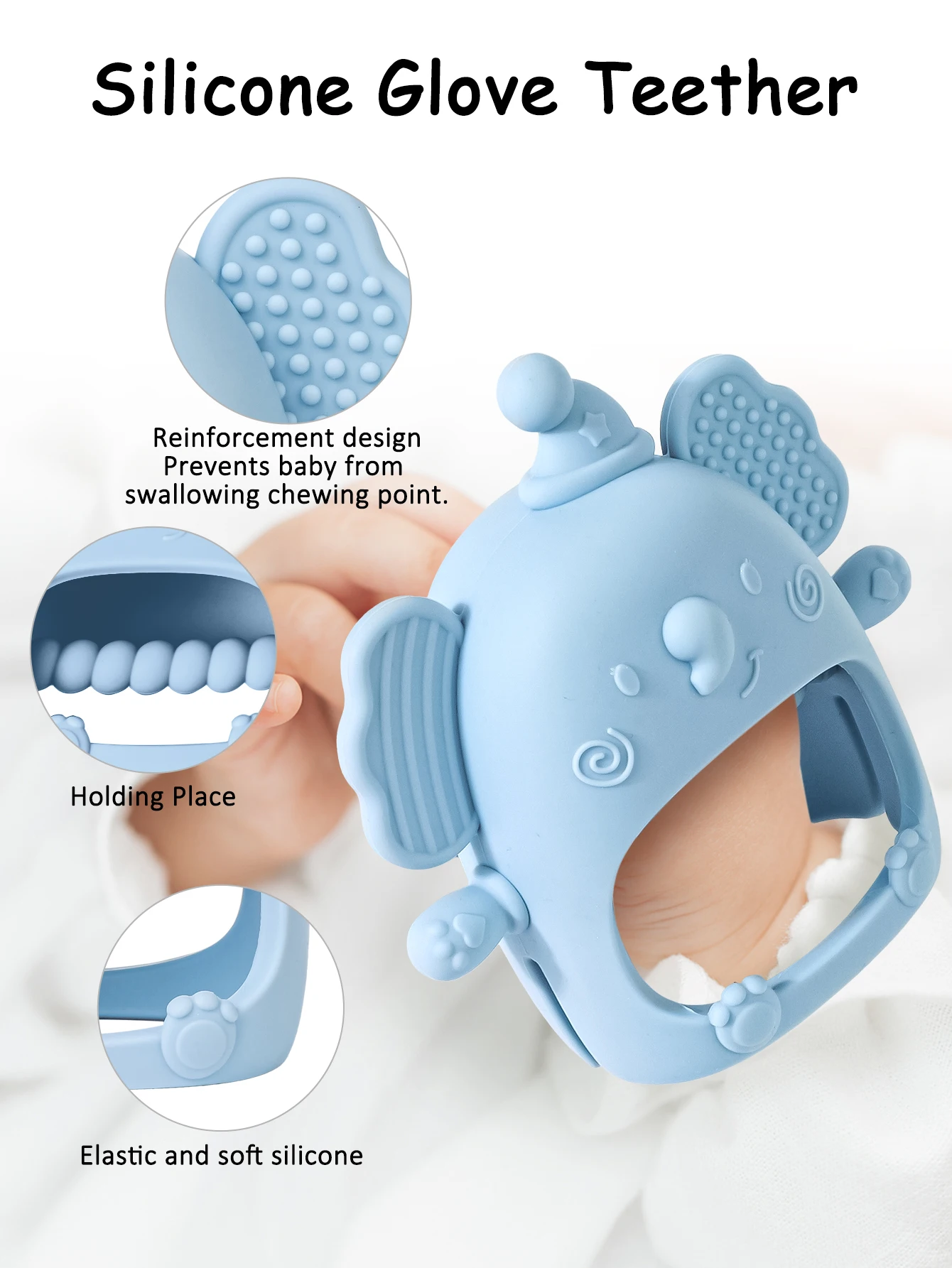 1pc Infant Silicone Teething Toy & Anti-drop Glove Set Elephant Shaped Soft Safe Nesting Toy For Early Educational