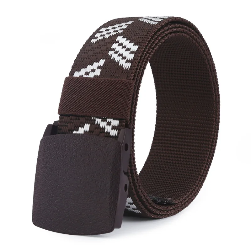 Imitation Nylon Woven Canvas Belt with Metal Buckle with Grain Decorative Belt for Men Belt for Jeans Casual Pants