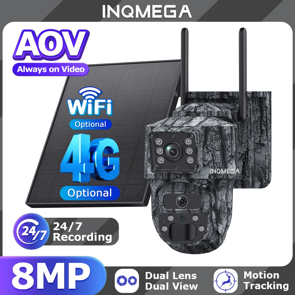 Cámara Solar para exteriores con grabación 24/7, vista Daul, 4G/WiFi, AOV, Zoom PTZ, seguimiento automático, batería de seguridad, Ubox