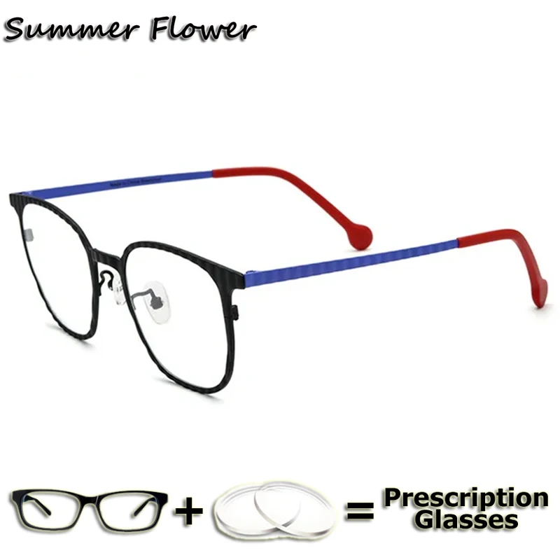 Pure Titanium Men Round Elegant Fashion Eyewear Prescription Glasses Retro Blue Frames Women Eyeglasses Girl Colorful Gafas