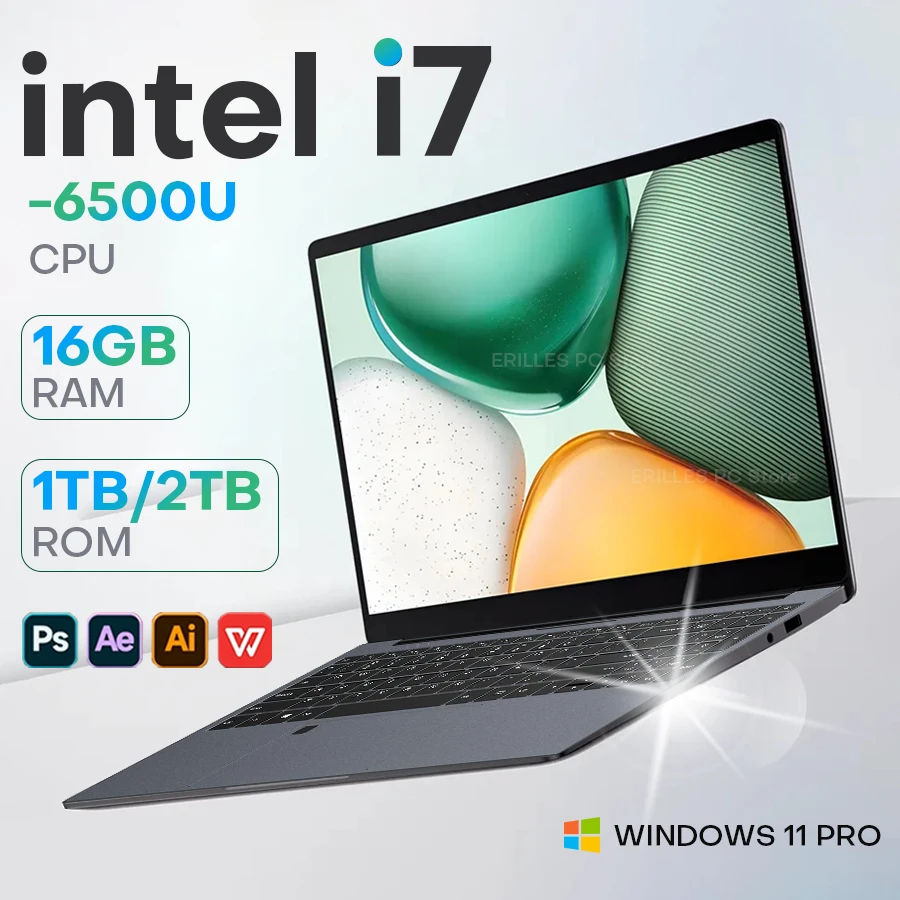 Erilles 15.6 "Windows 11 I7 Computer Portatile Pc Notebook Con Impronte Digitali Intel Core I7 6500U Laptop Portatili Per Lavoro Ufficio Studente