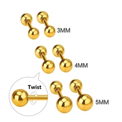 LUXUKISSKIDS Screw-back Earrings Woman/Men 3-7MM Rround Beads Classic Stainless steel Silver/Gold Color Earrings for Daily Wear
