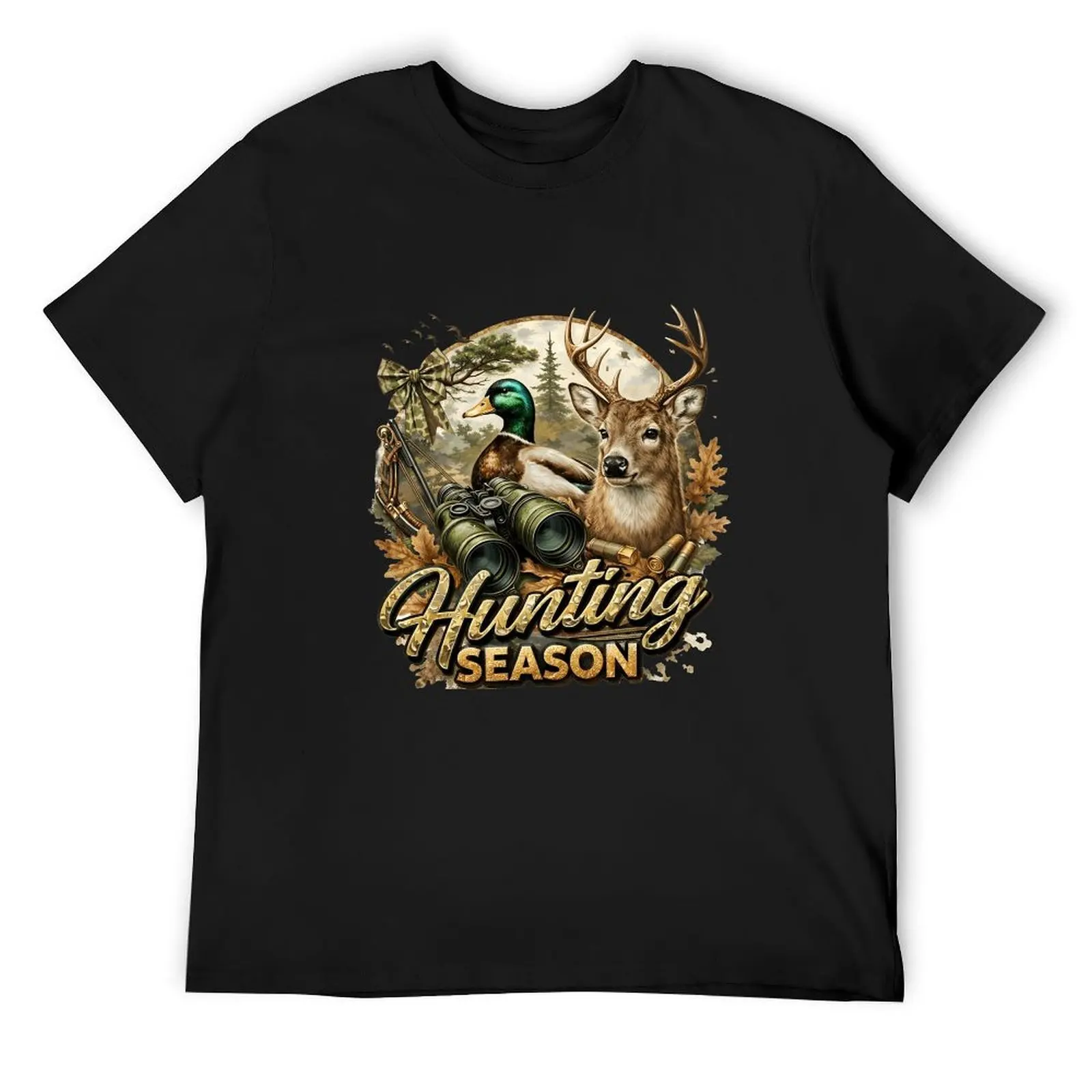Buck Around And Find Out Retro Cross Shotgun Buck Deer Black T-Shirt Men Western Outdoor Hunter Cotton Short Sleeve Tee