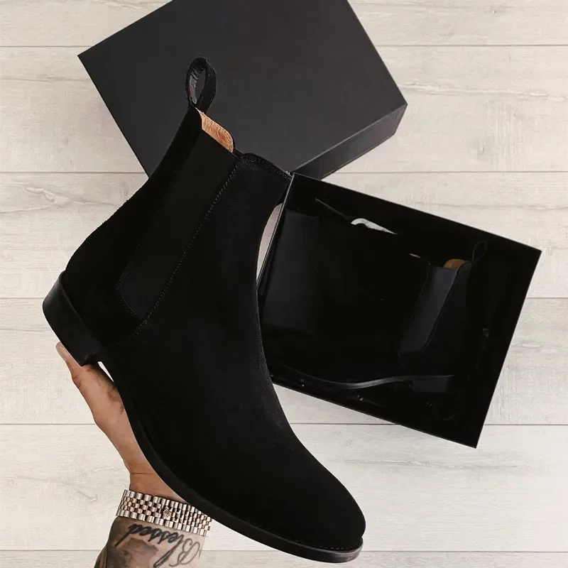Męskie Chelsea Boots czarne stado biznesowe ręcznie robione męskie buty do kostki na butach dla mężczyzn — zdjęcie 2