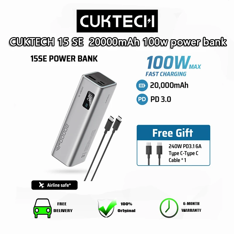 

CUKTECH 15 SE Power Bank Fast Charging 20000mAh Capacity 100W Max Portable Powerbank for Laptop and Phone