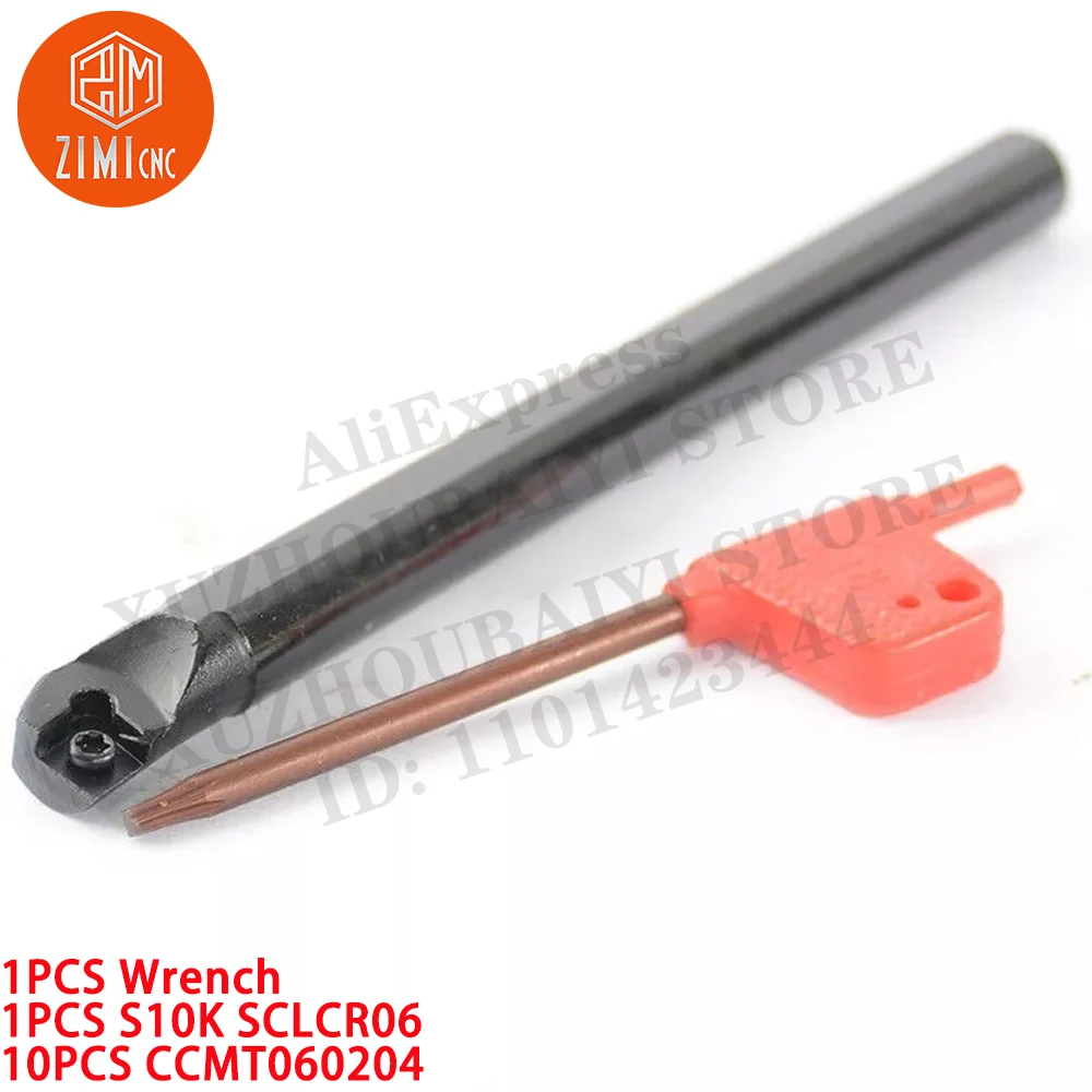 1PCS S10K SCLCR06 10*125mm CNC Lathe Internal Turning Tool Holder + 10pcs CCMT060204 Carbide Inserts CNC mechanical cutting tool