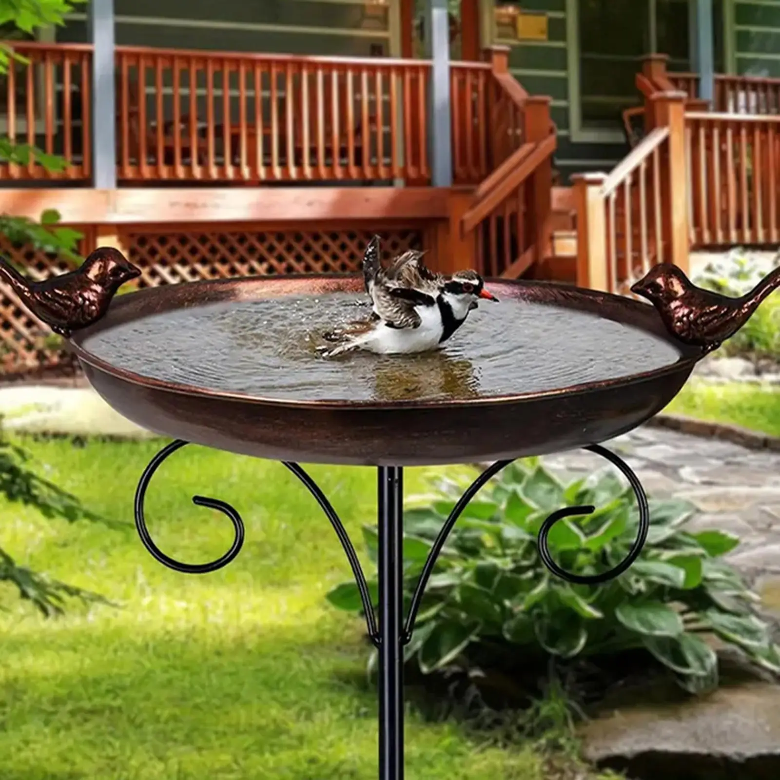 

Waterproof Portable Metal Bird Bath Birdfeeder Bird Feeder with 5 Prong Stake Base Sturdy for Balcony Lawn Backyard Decoration