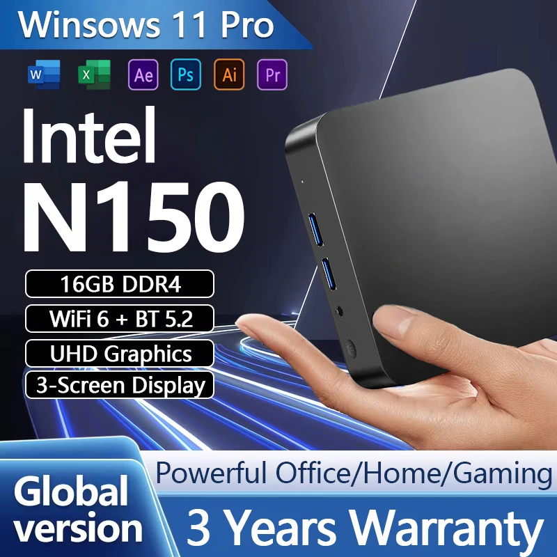 Mini PC Intel Core I9 10980HK Intel N150 Windows 11 Pro 16GB DDR4 1TB 2TB SSD Gaming Computer WiFi6 Draagbare Mini Desktop PC Kantoor