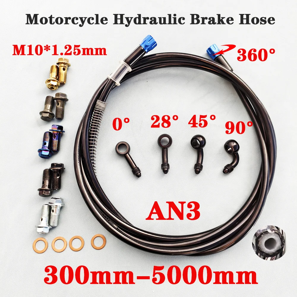 AN3 Universal M10 Motorcycle Braided Hydraulic Brake Clutch Line Hose Tube for Dirt Bike ATV Moped Scooter Cub Quad UTV Go Kart