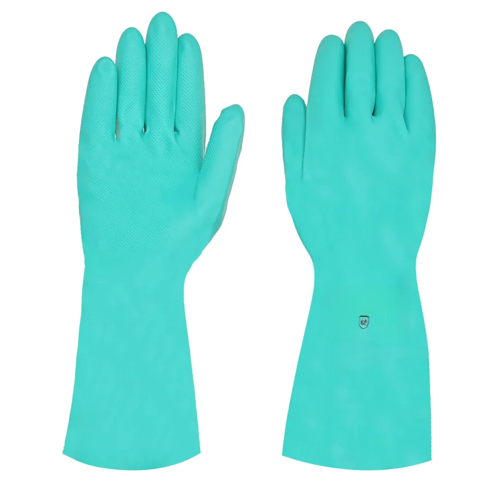 SAFETREE 15mil 33cm Green Nitrile Chemical Resistant Gloves Latex-Free Heavy Duty Oil&Acidproof MICROORGANISMS Safe Glove