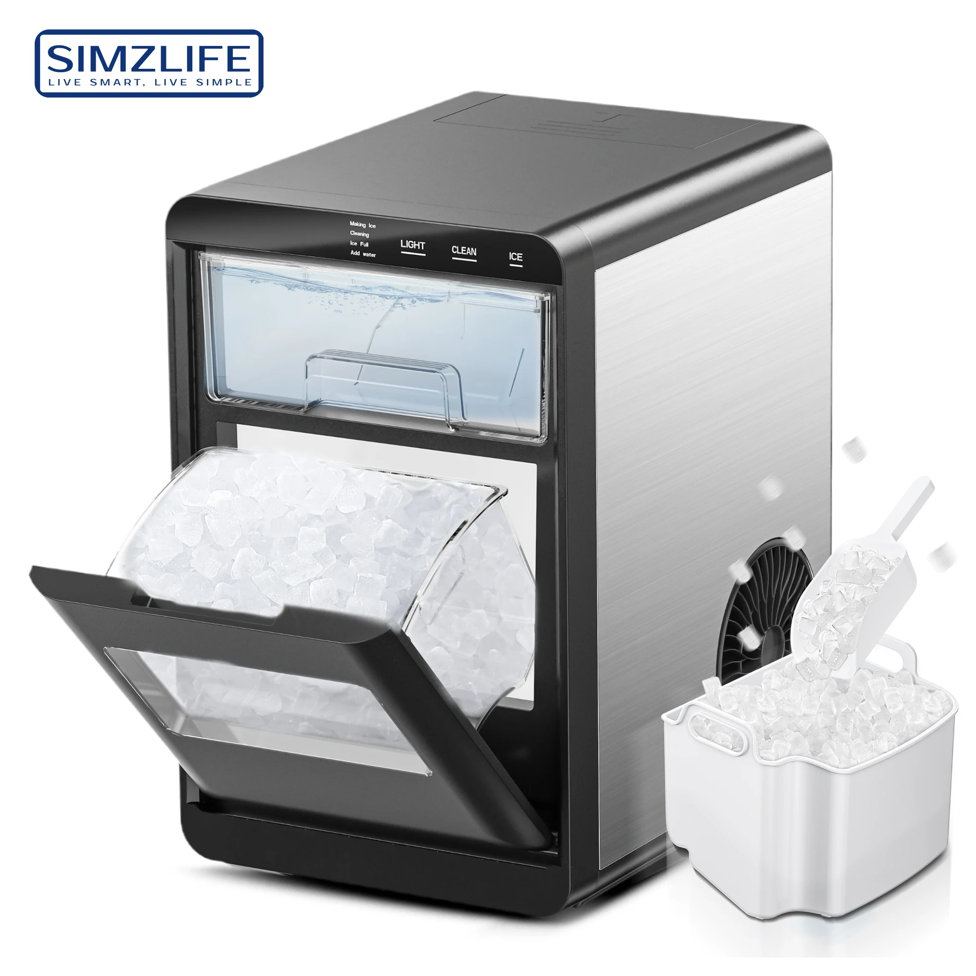 

SIMZLIFE Ice Maker 44Lbs/24H Pebble Ice Maker Machine Self Cleaning Pellet Ice Machine Sonic Ice Machine for Home Kitchen Office
