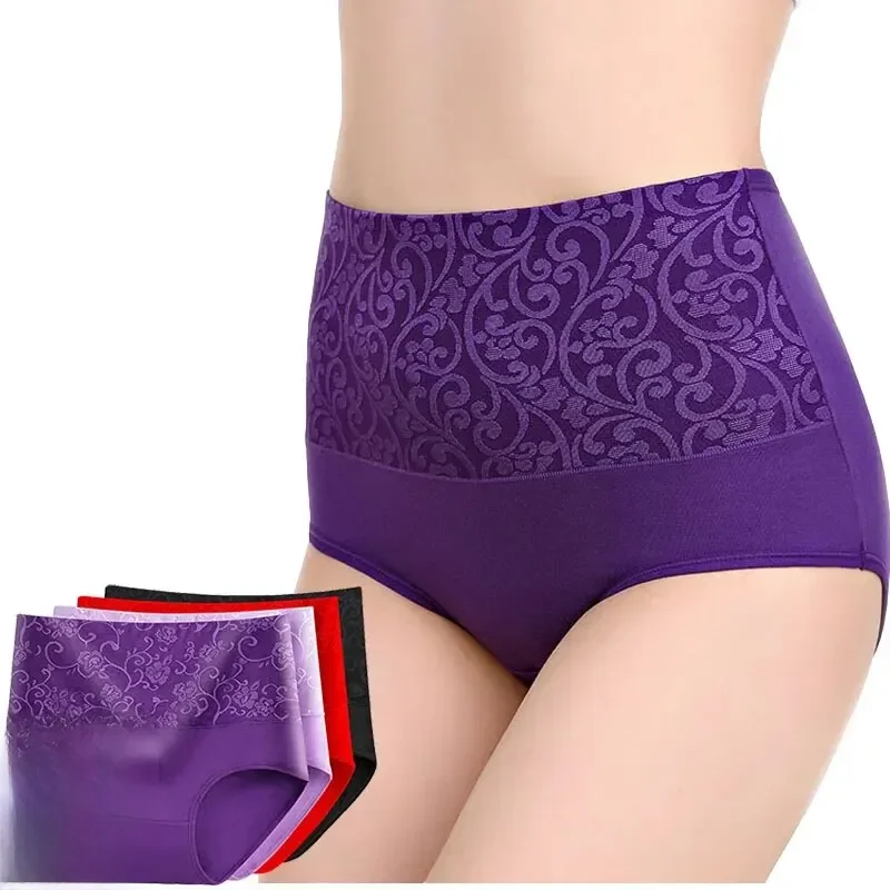 3 szt./partia Bielizna Plus Size Damska Majtki z Wysokim Stanem Damskie Bawełniane Figi Oddychające Majtki Dziewczęce Majtki Wyszczuplające Brzuch Damskie L-5XL — zdjęcie 2
