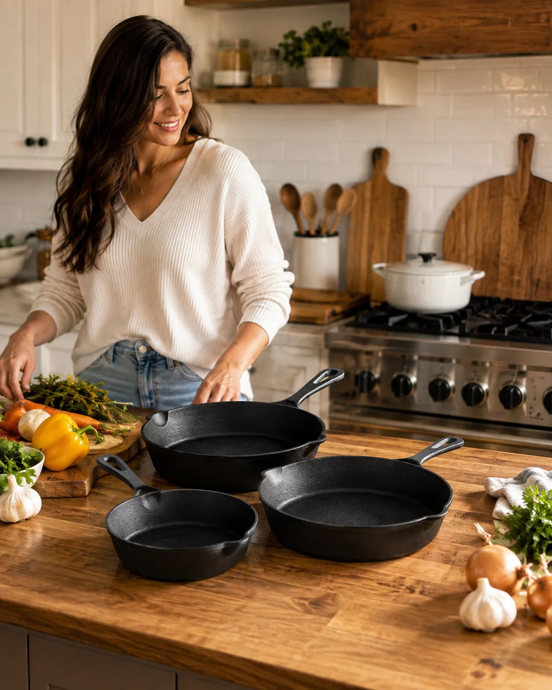 Heavy-Duty Cast Iron Cookware Set, 3-Piece Pre-Seasoned Skillet Set (6