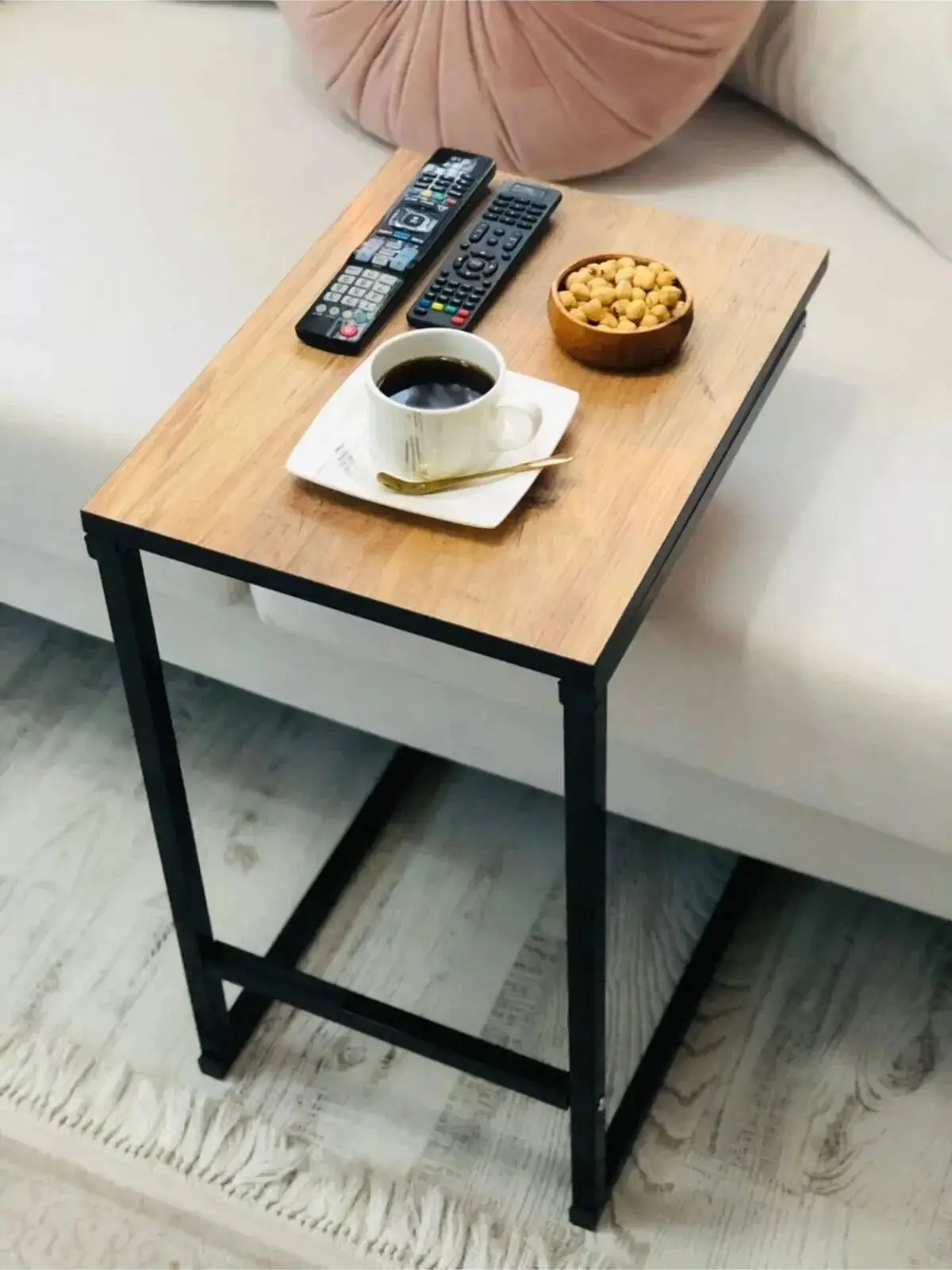 Wooden C Side Coffee Table Nesting Sofa Tea Coffee Serving Table for Living Room Laptop Holder