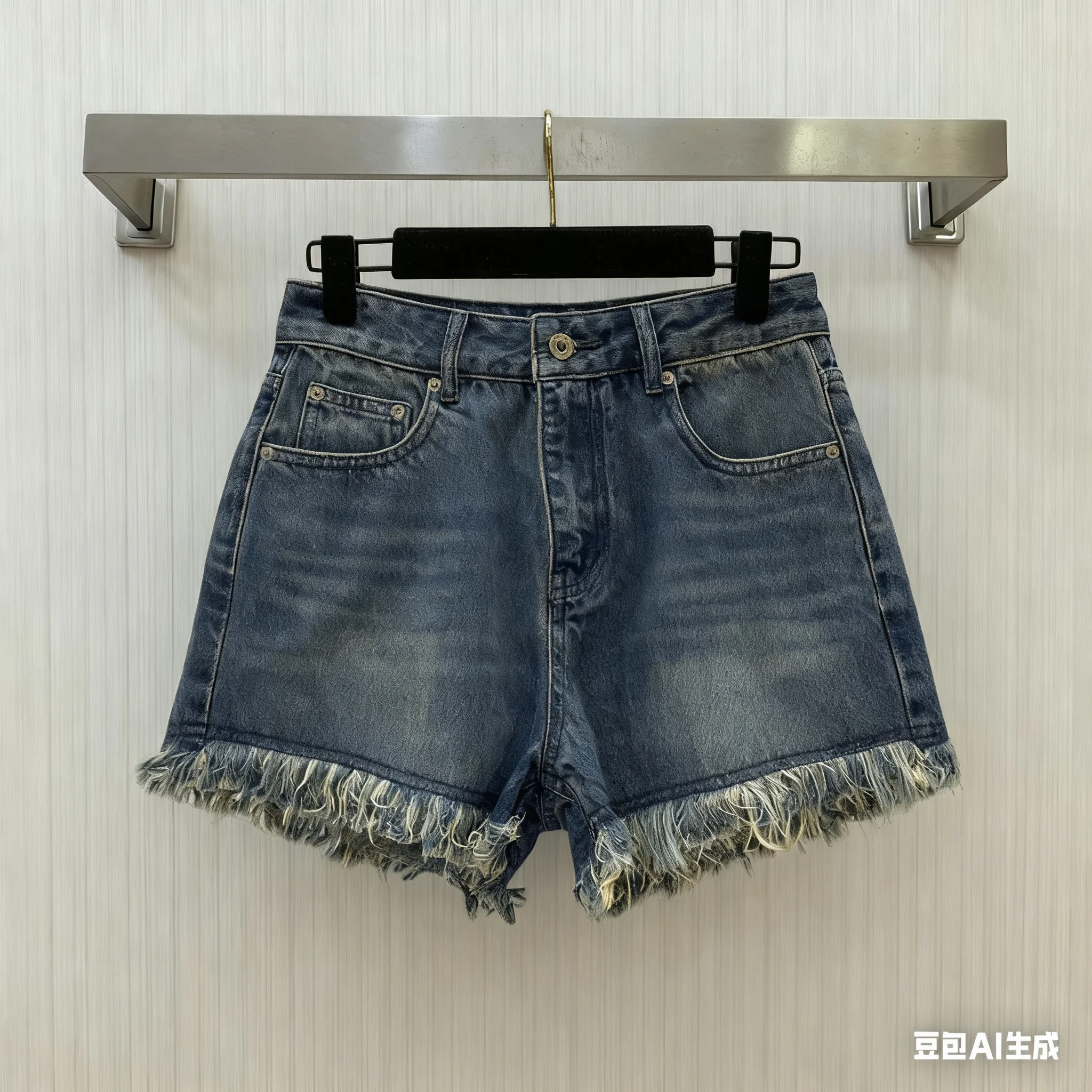 

High-Quality Spring/Summer Women's Flared Back Pocket Denim Shorts with Badge Decor for Versatile and Slimming Looks HL050
