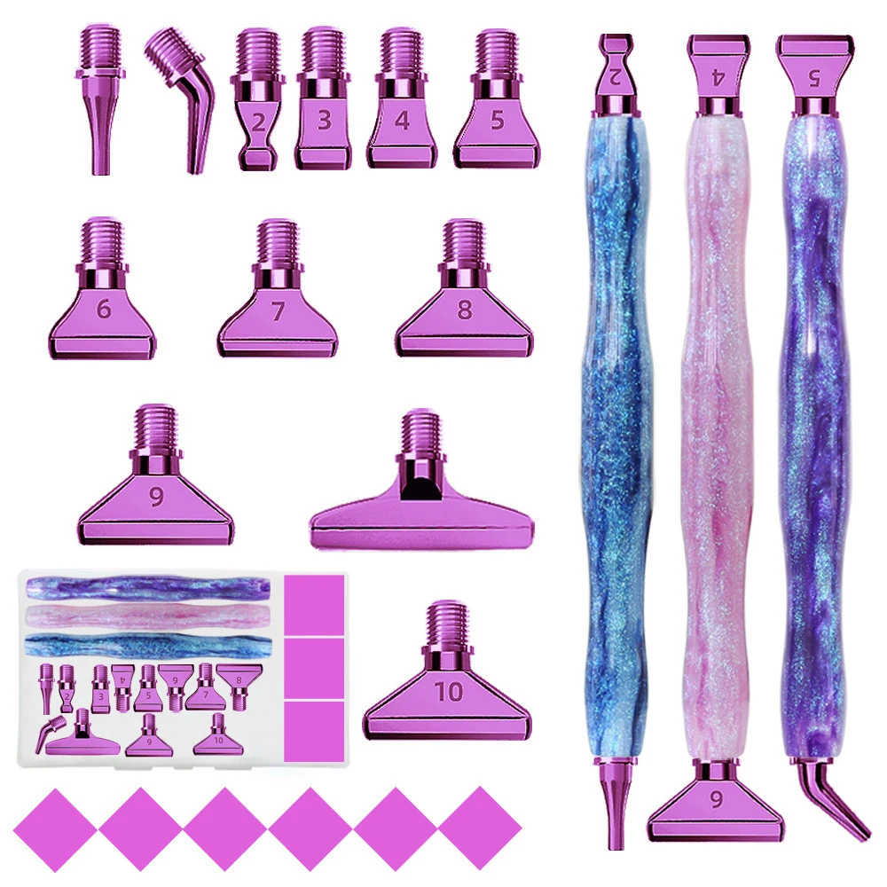 

Diamond Painting Pen Set, 12Pcs Rainbow Threaded Metal Tips with Storage Case, Resin Multi-Placer Kit for 5D DIY Art Craft