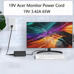 19V Power Cord for Acer Monitor SA230 S231HL S232HL H236HL    S220HQL G246HL G276HL H226HQL HN274H Power Supply AC Adapter 65W