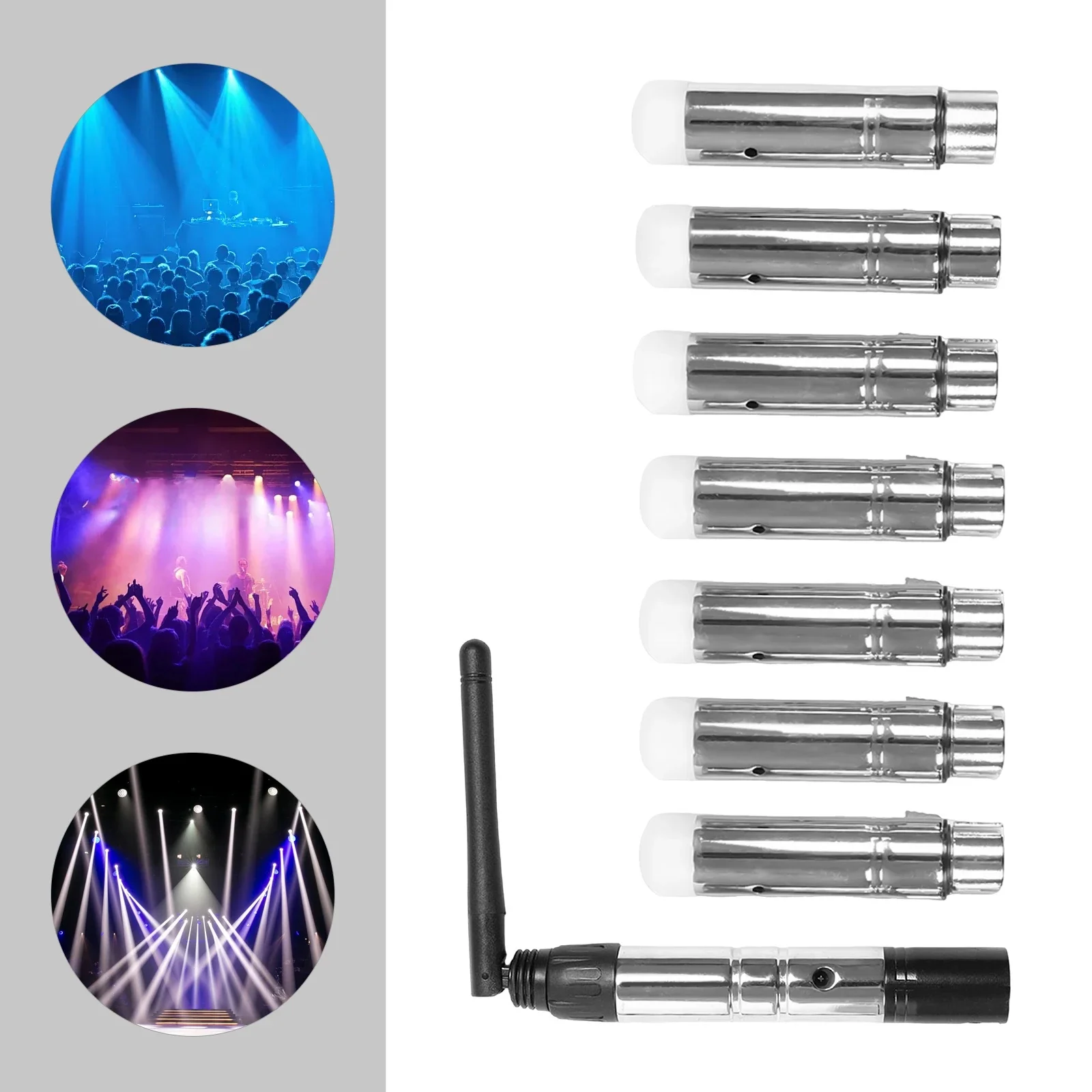 Contrôleur DMX 512, batterie Rechargeable, transmetteur sans fil, 7 * récepteurs sans fil, 8 * adaptateurs d'alimentation pour contrôler la lumière de scène