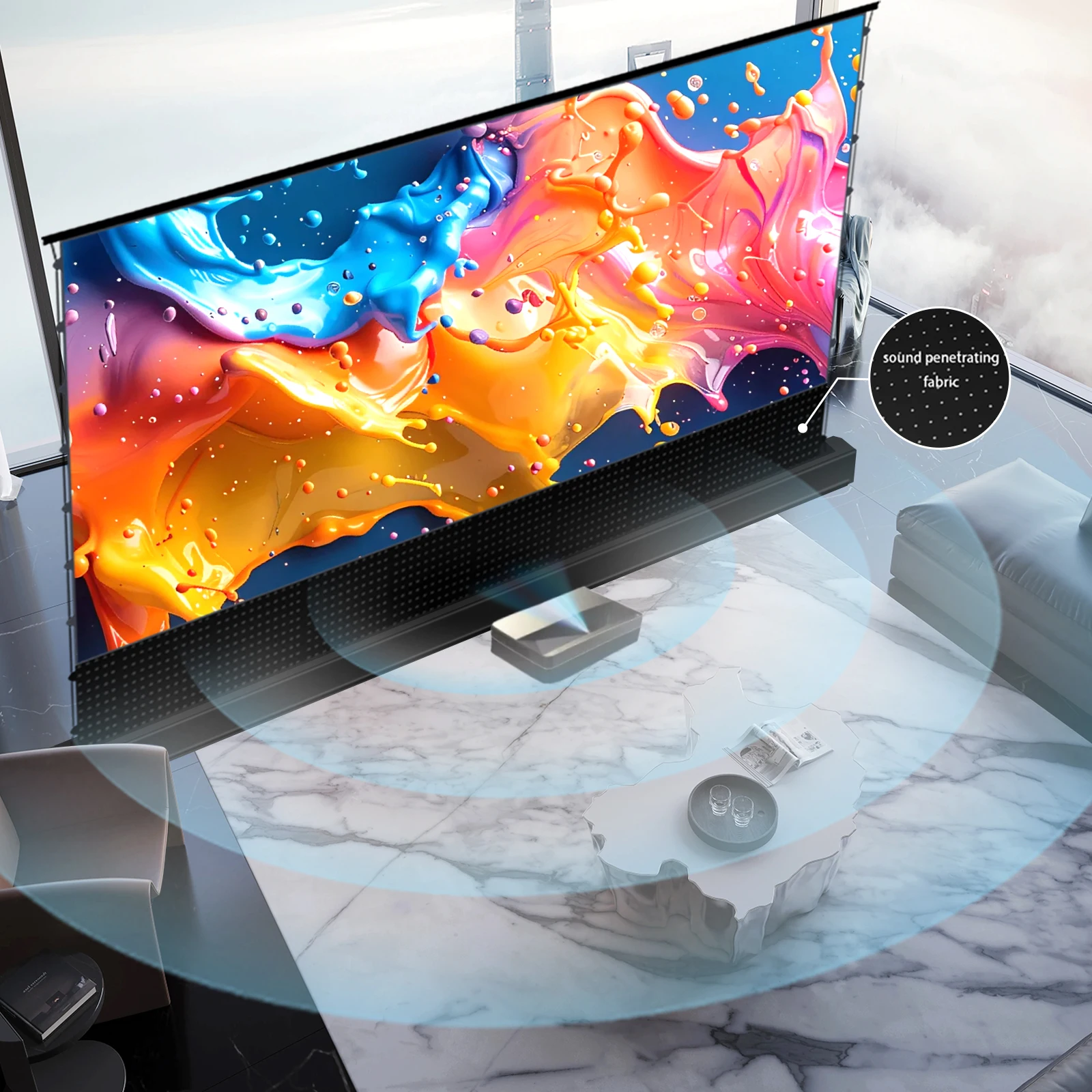 72''-150''Motorized Floor Rising Projector Screen T-Prism ALR Ultra Short Throw Screen for AWOL Formovie Hisense Laser Projector