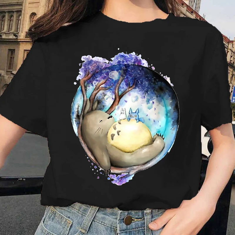 (Miniso) Hot Ghibli the Totoro Cotton T-shirt Y2k Tees Kid T-shirt Top Men Cotton T-shirt Top Summer Women T-Shirt Men Clothing