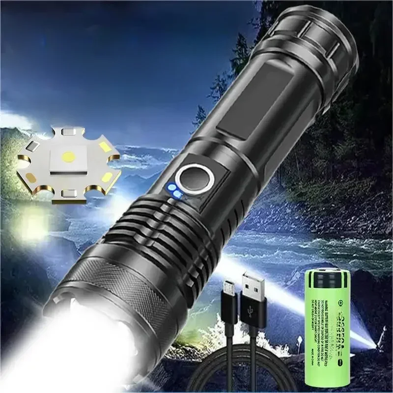 90000lm High Power Xhp50 Led Zaklamp Oplaadbare Zaklamp Zoom Usb Hand Lantaarn Camping Buiten Waterdicht Noodgeval - afbeelding 2