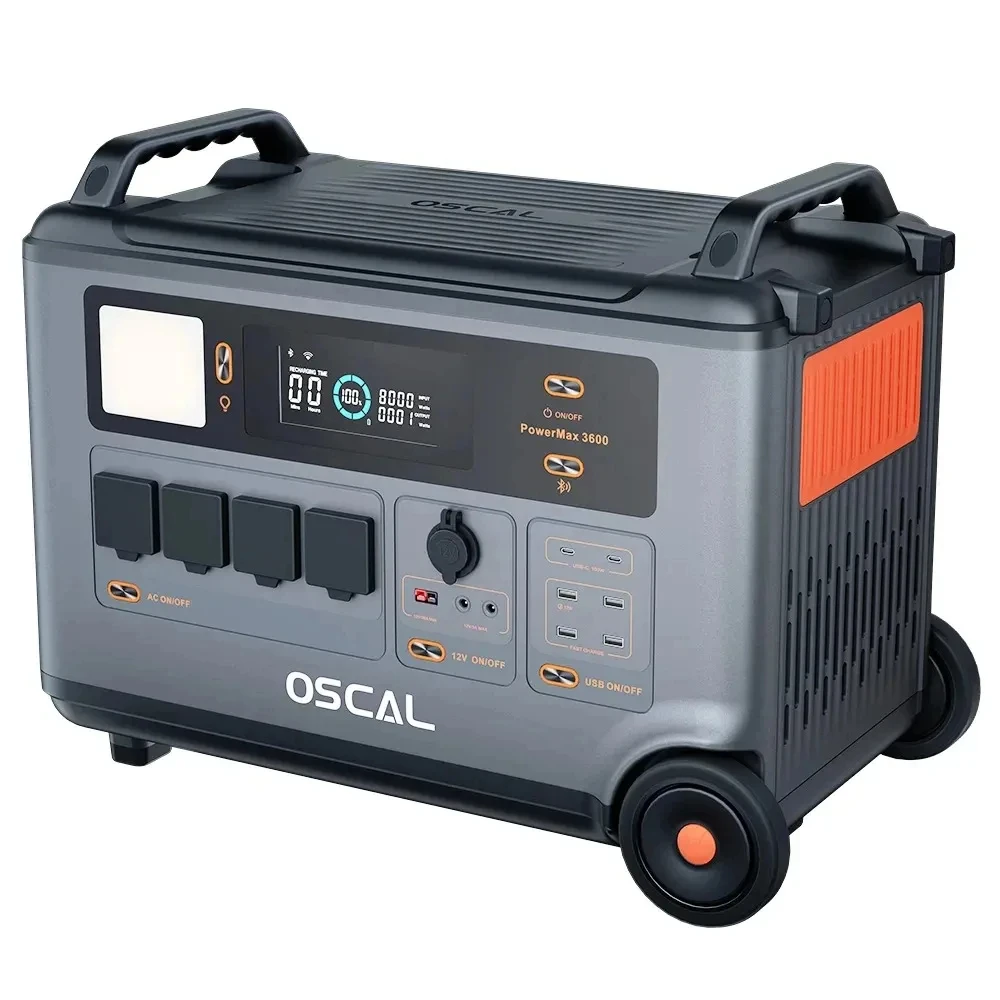 محطة طاقة Oscal PowerMax 3600 وات لموجة جيبية نقية 14 منفذًا 5 أوضاع LED مورس كود إشارة تخزين الطاقة مولد محمول