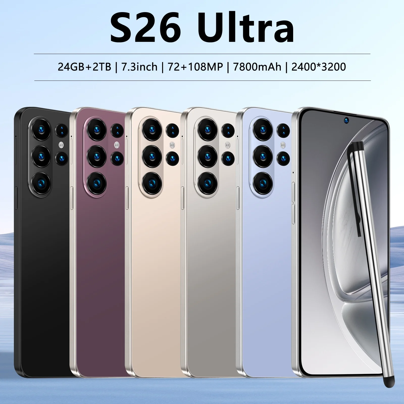 

NEW 2026 HOT Silicone Case For S26 Ultra 7.3 inch 16GB 1TB 5G 7800mAh 108MP Type-C PC