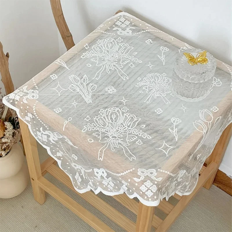 Nouvelle nappe en dentelle avec Bouquet de tulipes françaises, Table basse, couverture de Table de chevet, chemin de Table tridimensionnel blanc uni