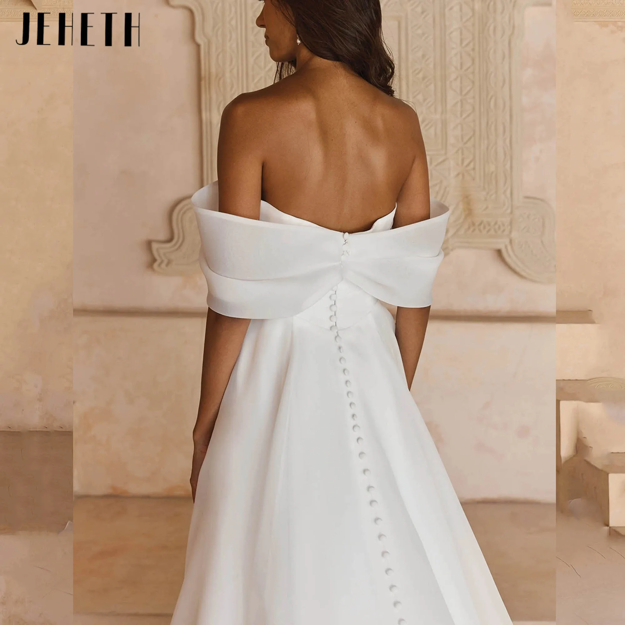 JEHETH Clean Modern Wedding Dresses Off Shoulder A-line Organza Bridal Gowns Backless Buttons vestidos de novia 2025 Customized