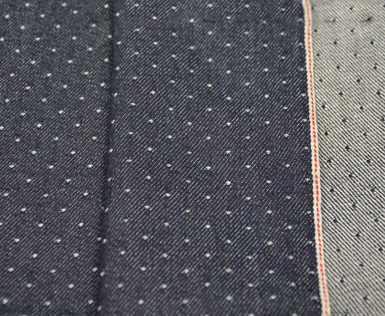 11oz Cotton Star Dots Selvedge Denim Material Suppliers Jean Shirt Pants Jacquard Selvage Slub Denim Manufacturers W184115DY