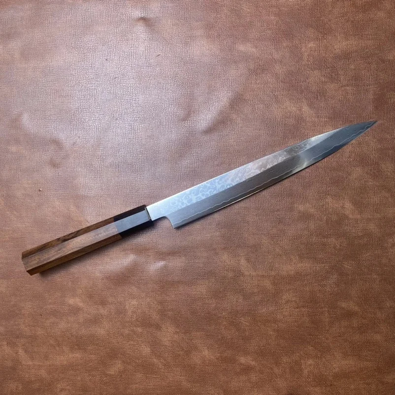 Nóż do sashimi Damascus VG10 Stalowe ostrze z pojedynczym ostrzem Ostry nóż szefa kuchni Krojenie Sushi Tasak Mięso Japoński nóż kuchenny Drewniana rączka — zdjęcie 2
