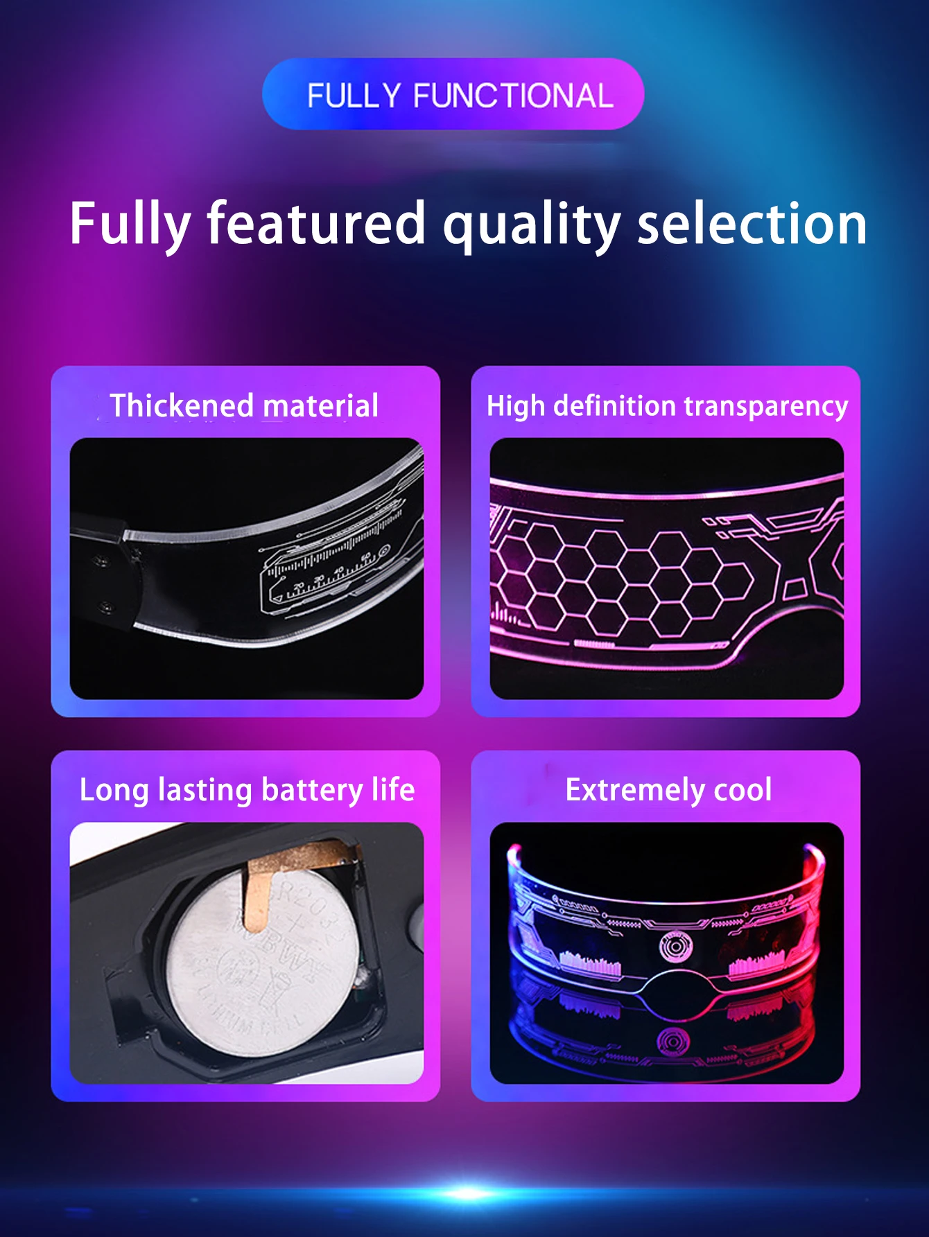 4 paia di occhiali colorati alla moda in stile cyberpunk con illuminazione a LED, con 12 modalità di colori arcobaleno, atmosfera da discoteca bar per feste glo