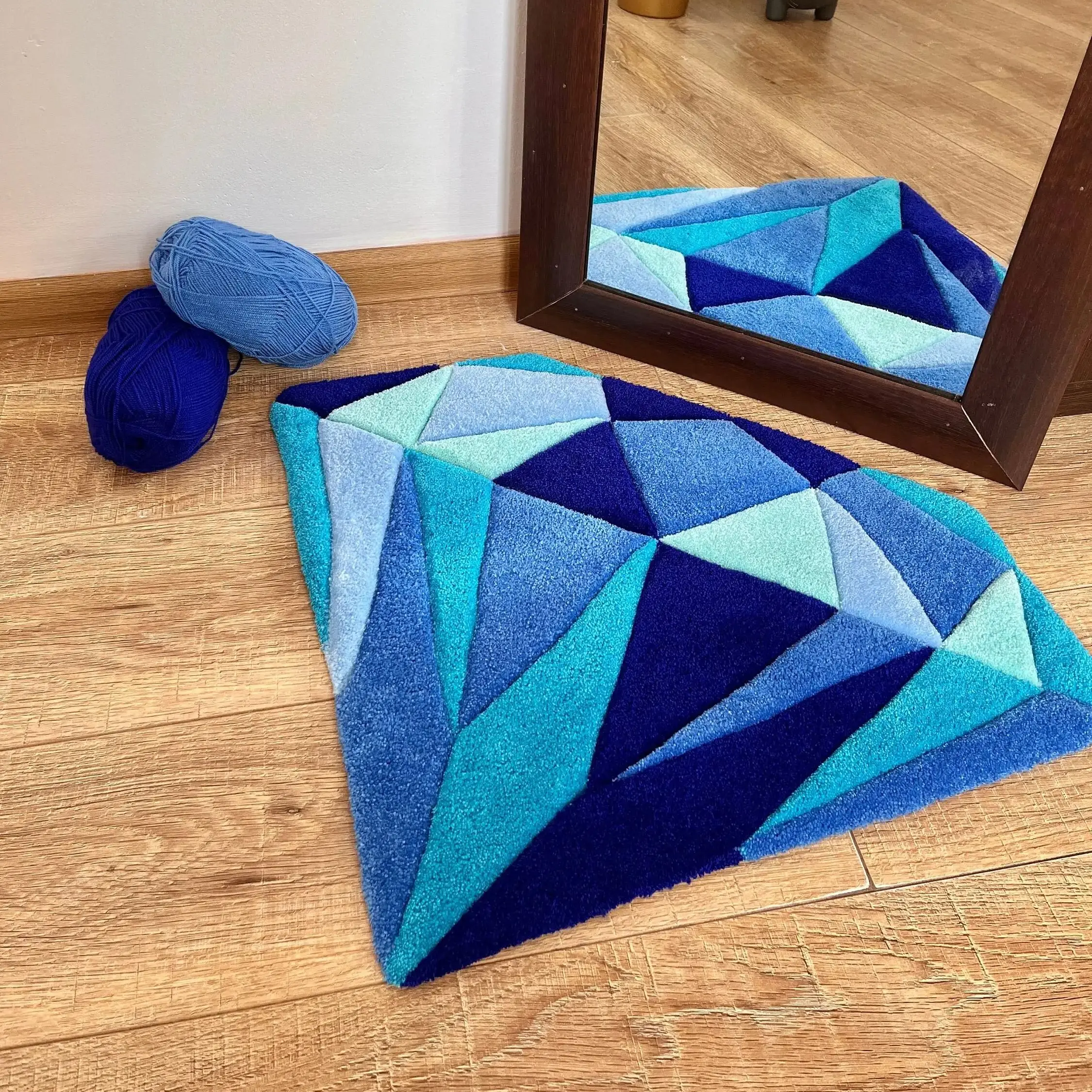 

Diamond 3d Rug for Living Room Shades of Blue Decor Blue Colors Non-Slip Soft Flannel Home Bedside Carpet Gifts