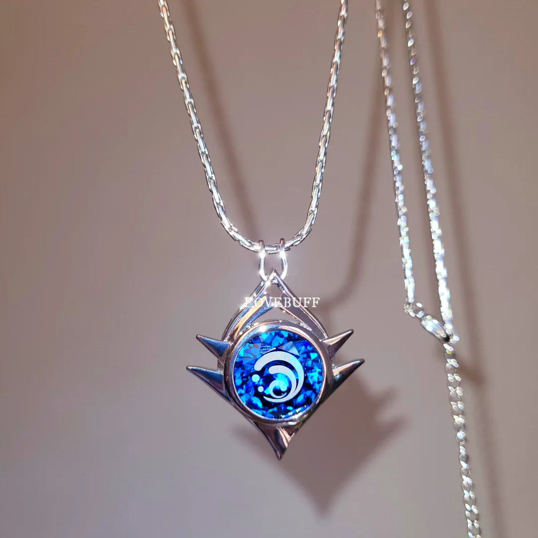 LOVEBUFF Genshin Impact Snezhnaya Cryo Hydro Pyro Geo Electro Dendro Anemo Vision Inspired Gem Pendant Long Necklace