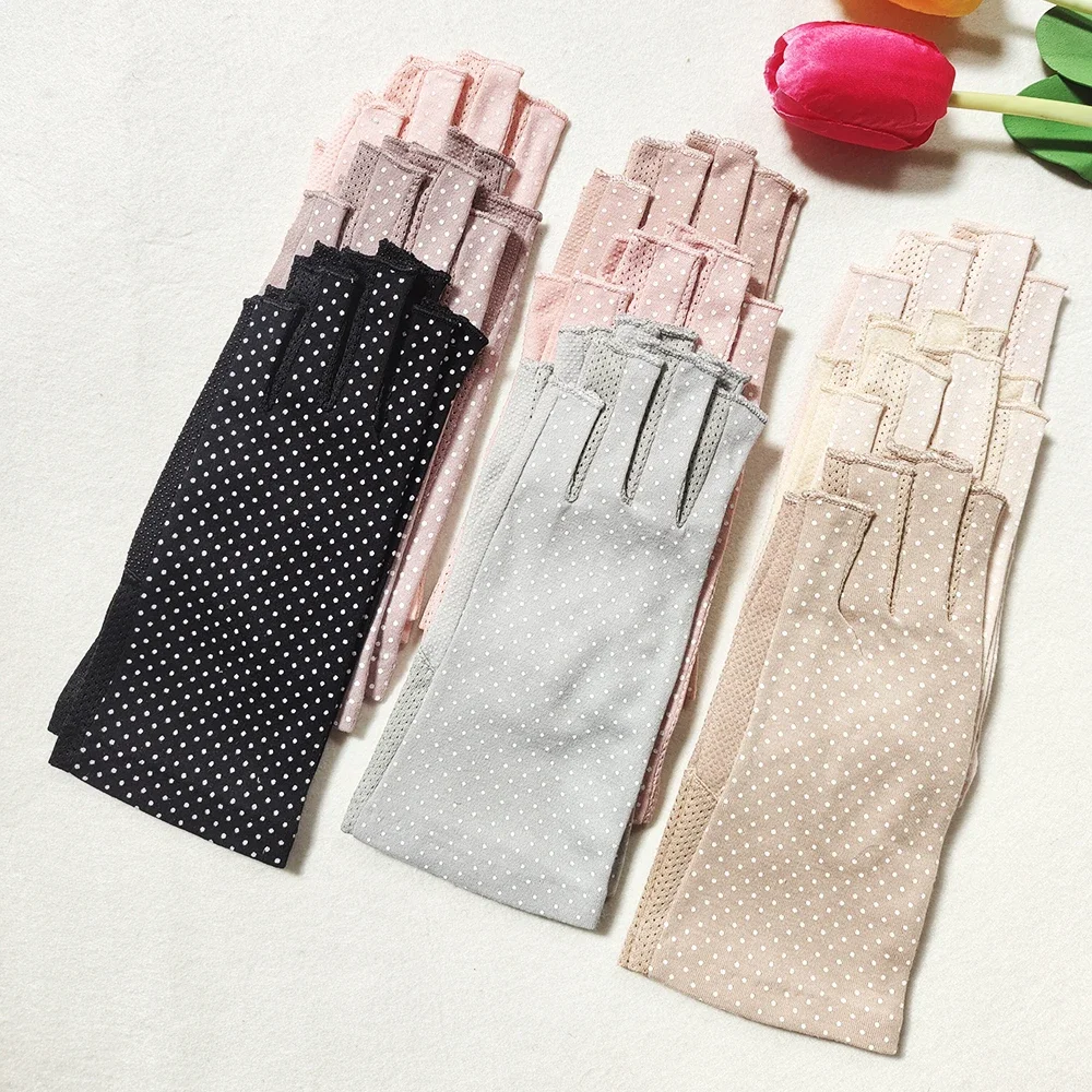 AliExpress Jesmora Women Summer Thin Cotton Dot Fingerless Cycling Non-slip Breathable Sunscreen Driving Gloves