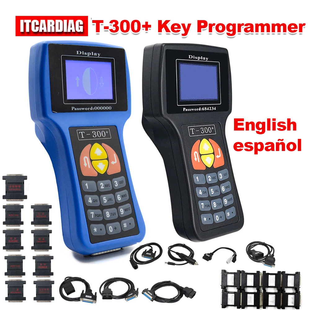 

T-300 V21.9 Professional T Code T 300 Auto Key Programmer T300 T-CODE English or Spanish Blue Black Cars T-300 Auto Transponder