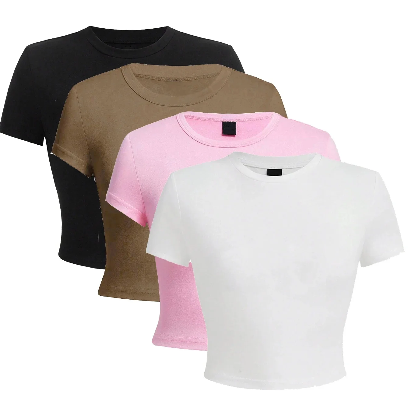 Damskie crop topy z krótkim rękawem w stylu Y2K, z bawełny, elastyczne, miękkie koszulki z okrągłym dekoltem, sportowe bluzki, letnia moda uliczna, odzież damska. — zdjęcie 2
