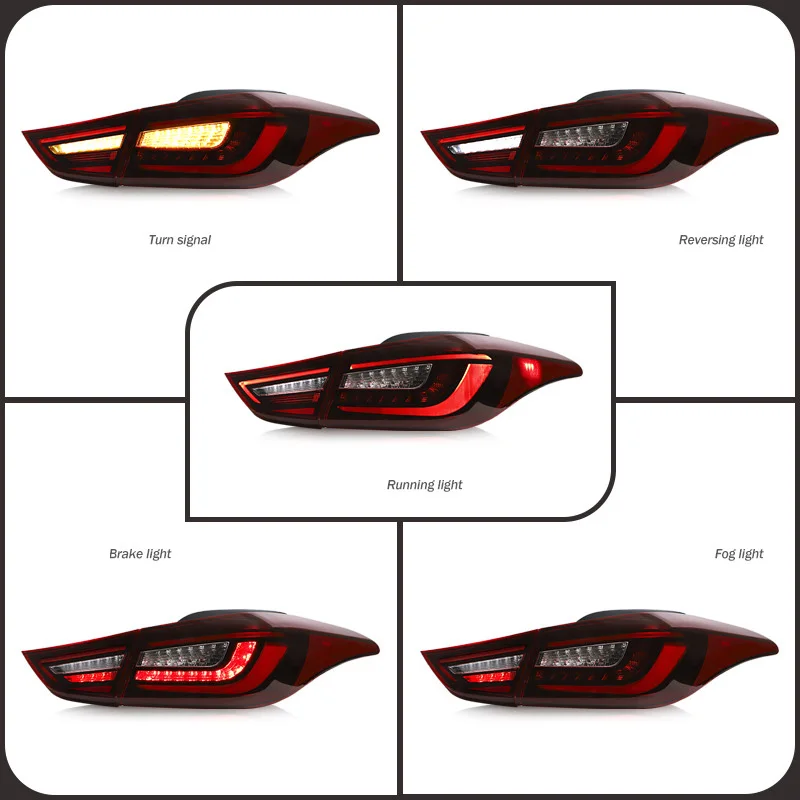 For Hyundai Elantra 12-16 Car LED Tail Light Assembly Streamer Turn Signal Indicator Brake Reverse Parking Running Rear Lamp