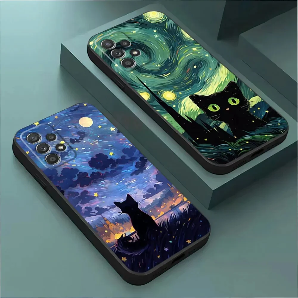 Van Gogh Art mignon Kitty couverture coque de téléphone pour Samsung Galaxy A22 A54 A52 A34 A42 A32 A11 A21s A13 A73 A53 A23 A24 A33 A72 A12