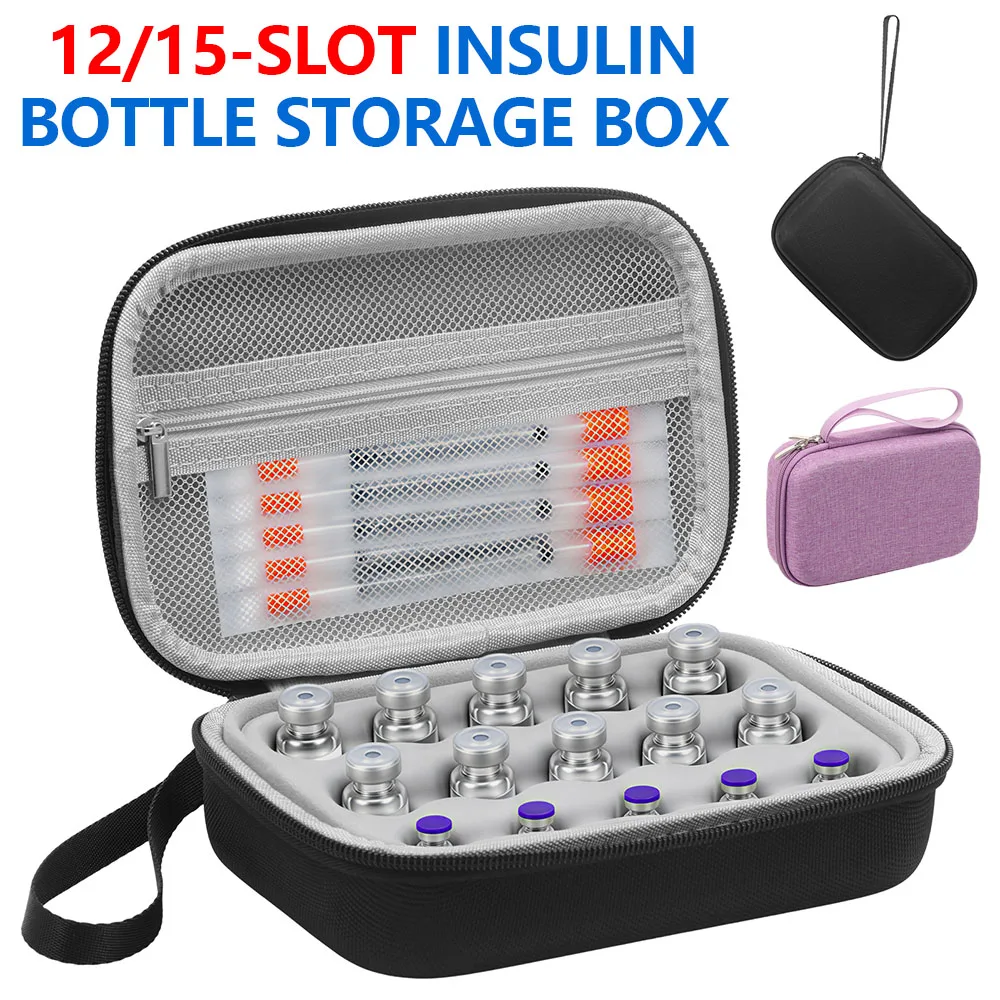 12/15-Slot Insulin Vial Storage Case Hard EVA Shell Anti-fall Insulin Vial Protector Case Travel Diabetic Insulin Vial Organizer