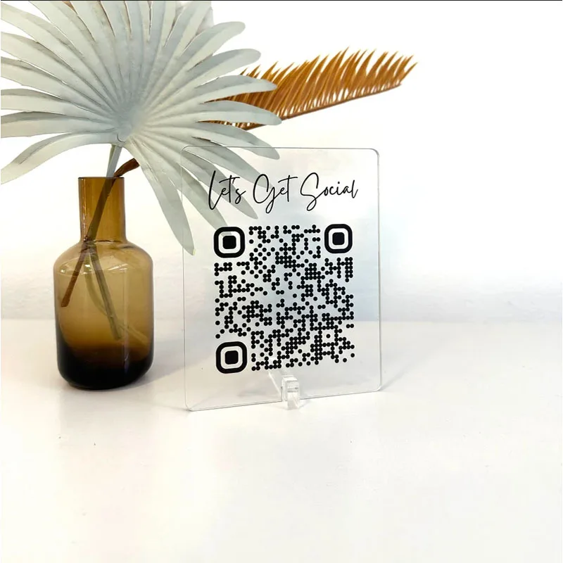 Custom QR Code Sign Acrylic Display Sign Let’s Get Social Social Media Sign Instagram for Business Salon Restaurant Bar Signs