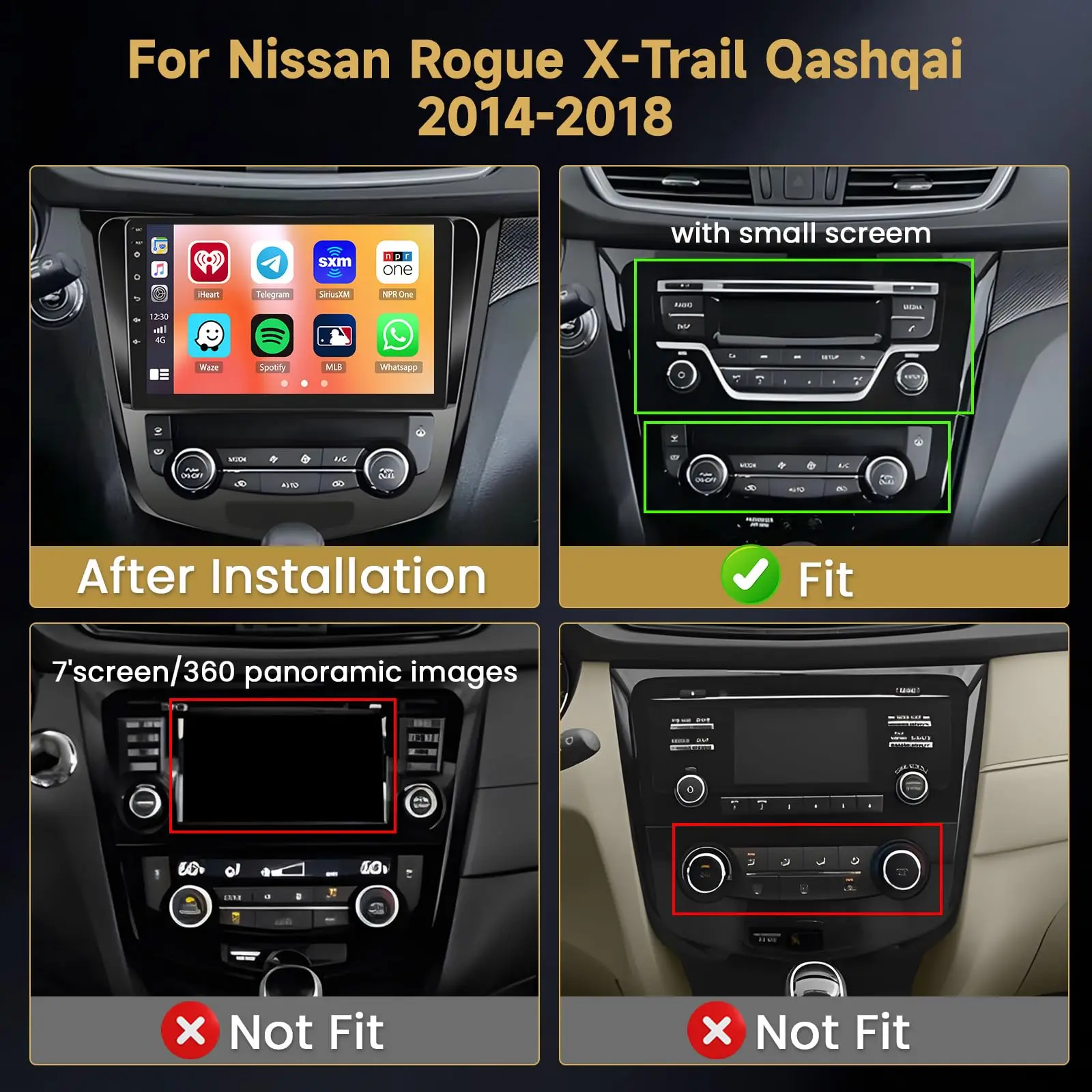 10.1 Inch Android Radio for 【Nissan Rogue X-Trail Qashqai 2014 2015 2016 2017 2018】 Touch Screen Head Unit, Car Stereo with Wire