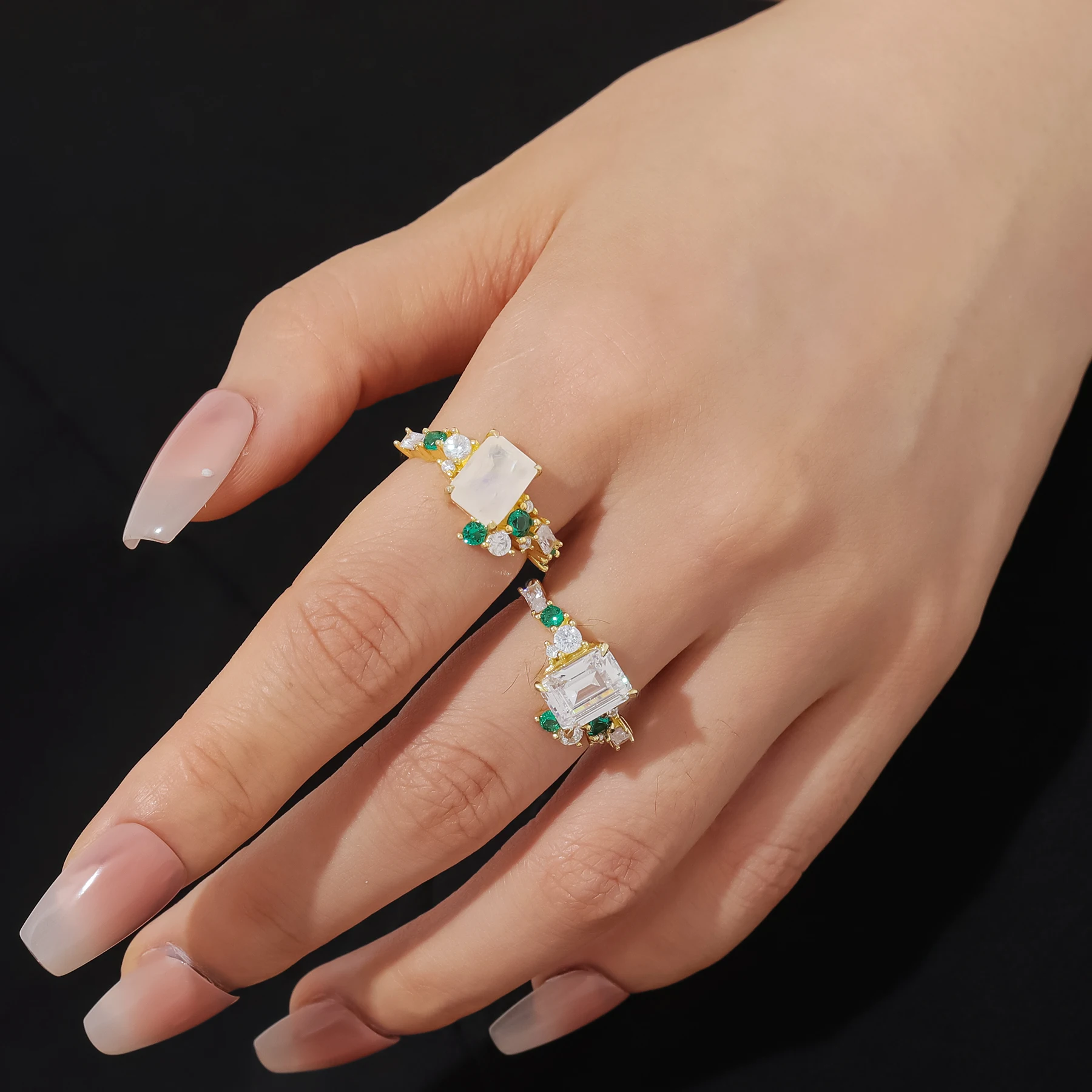 GEM'S BALLET Emerald Cut 7X9mm 3Cttw Moissanite Engagement Ring in 925 Sterling Silver 18K Gold Plated Gift For Her