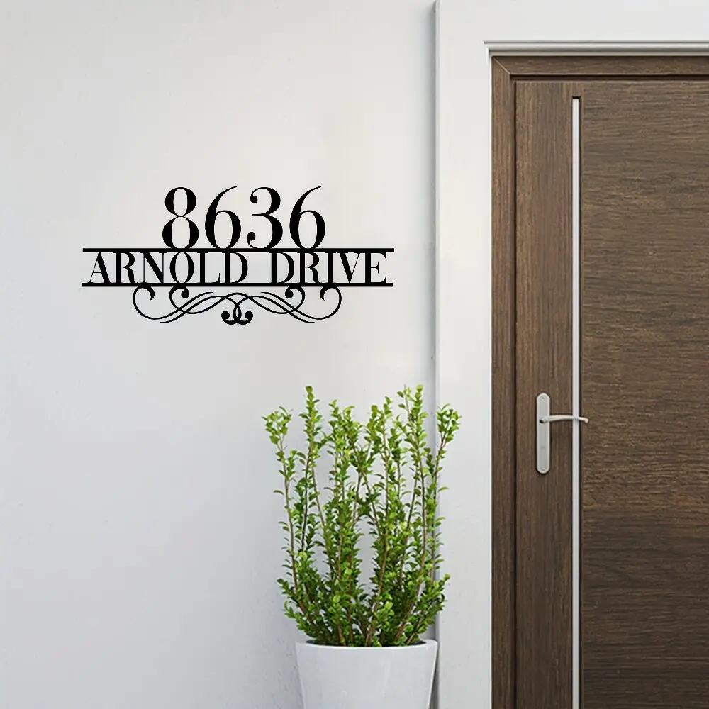 Custom Metal Address Sign with Number&Street Name, Elegant Wall Art Sign for Home Entrance, Gift for Holidays&Special Occasions, view 4